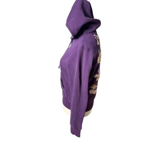 Rare vintage y2k Lucky Brand purple floral Asian embroidered zip-up hoodie Med - Picture 4 of 9